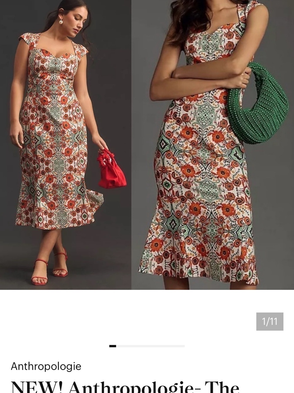Anthropologie Multi-Color Floral Tile Midi Dress